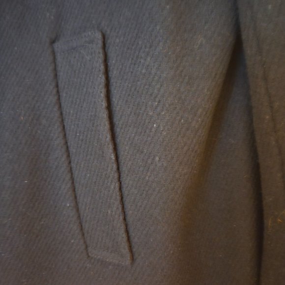 VINCE BLACK WOOL COAT WITH LAMB LEATHER TRIM.  SIZE 8/FITS SIZE 12 - Picture 4 of 13